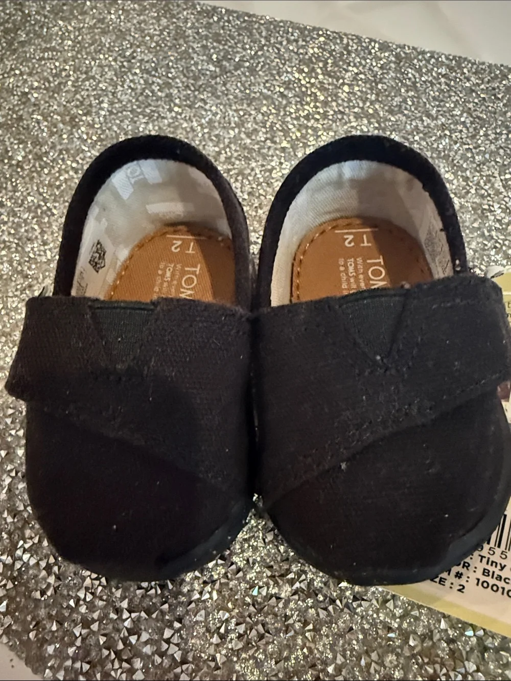 Toms Kids Black Canvas Slip-On Moccasins baby size 2